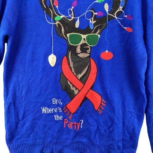 Jolly Sweaters Mens Christmas Sweater Size Medium‎ Blue Reindeer Lights Festive - Picture 3 of 8